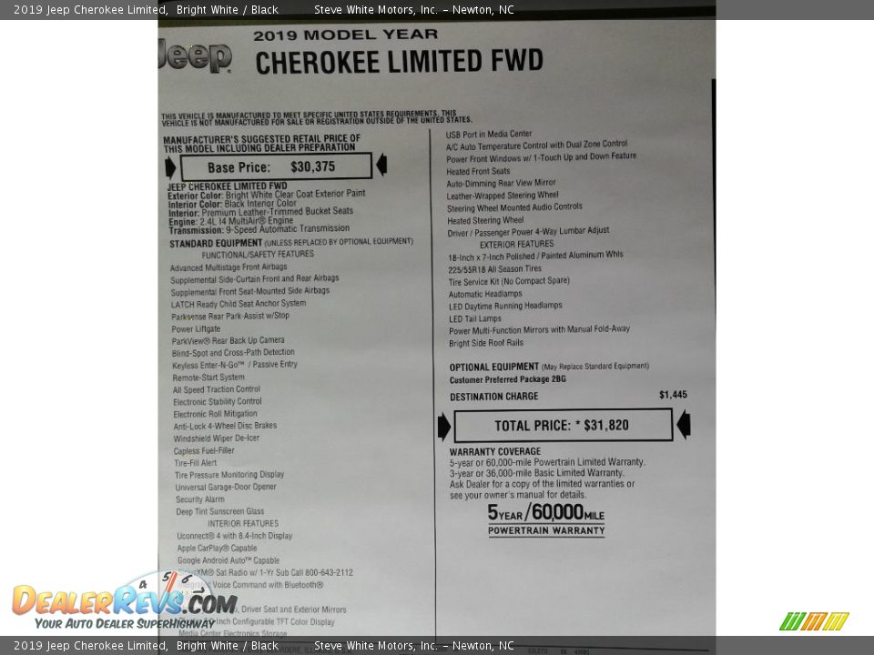 2019 Jeep Cherokee Limited Window Sticker Photo #35