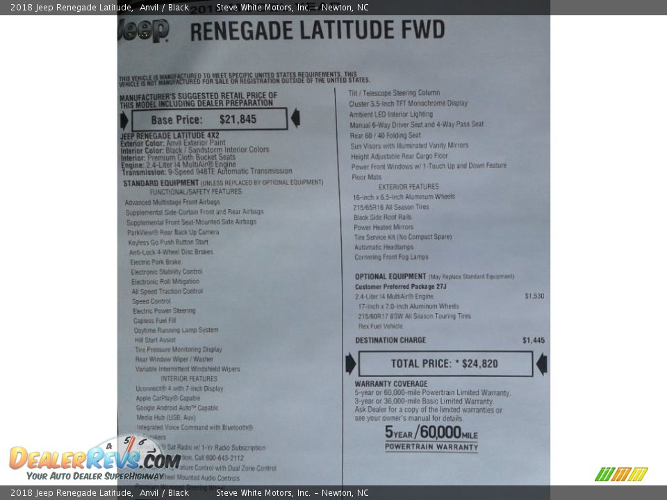 2018 Jeep Renegade Latitude Anvil / Black Photo #30