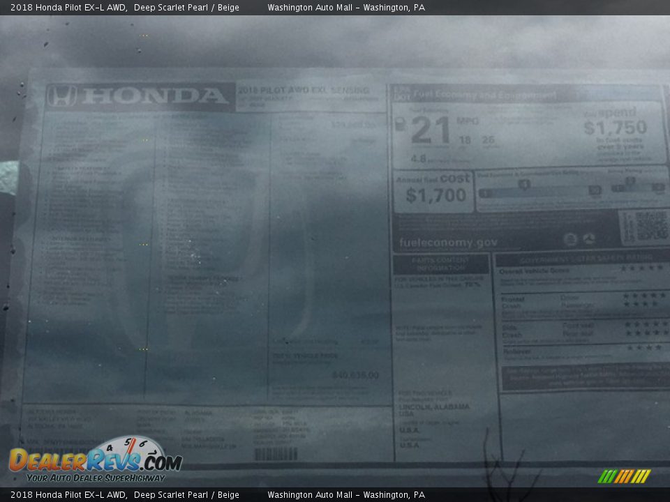 2018 Honda Pilot EX-L AWD Deep Scarlet Pearl / Beige Photo #31