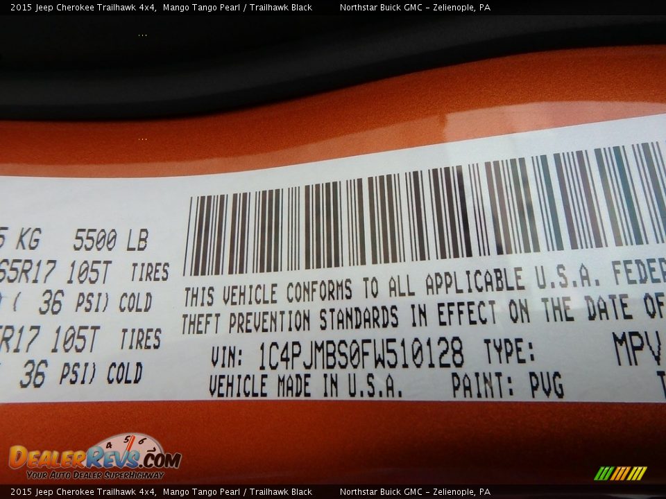 2015 Jeep Cherokee Trailhawk 4x4 Mango Tango Pearl / Trailhawk Black Photo #19