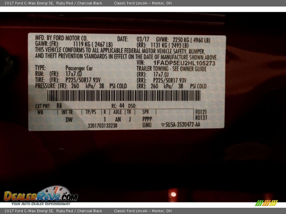 2017 Ford C-Max Energi SE Ruby Red / Charcoal Black Photo #23