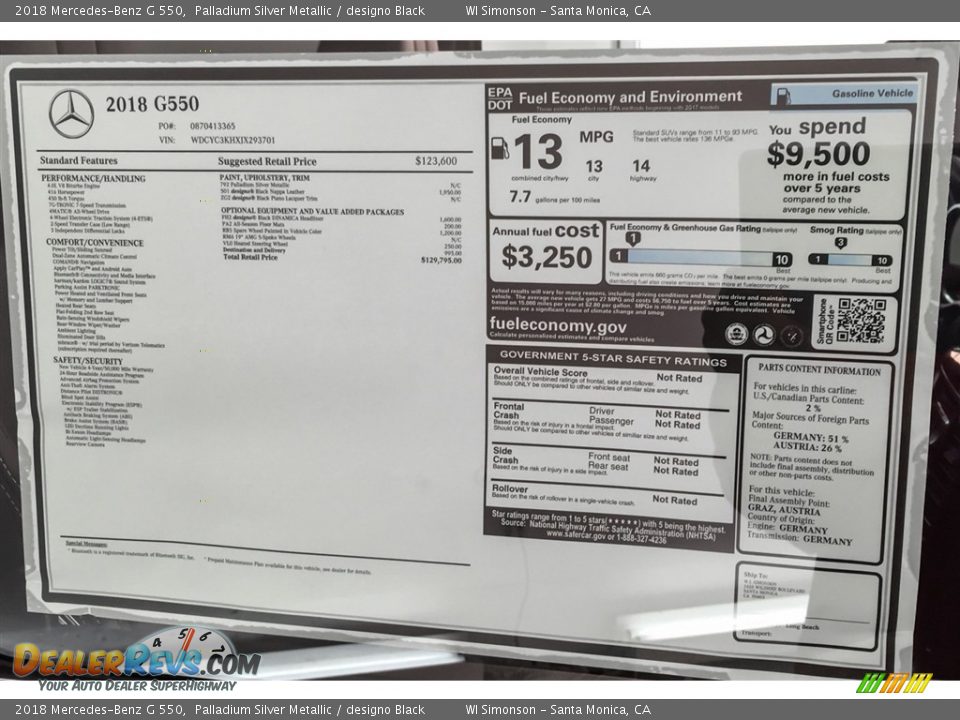 2018 Mercedes-Benz G 550 Palladium Silver Metallic / designo Black Photo #10