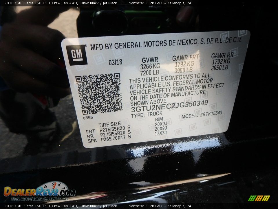 2018 GMC Sierra 1500 SLT Crew Cab 4WD Onyx Black / Jet Black Photo #14