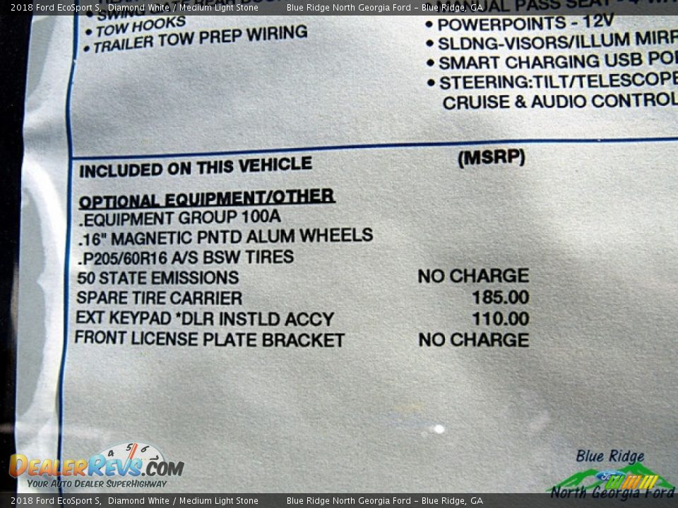 2018 Ford EcoSport S Diamond White / Medium Light Stone Photo #25