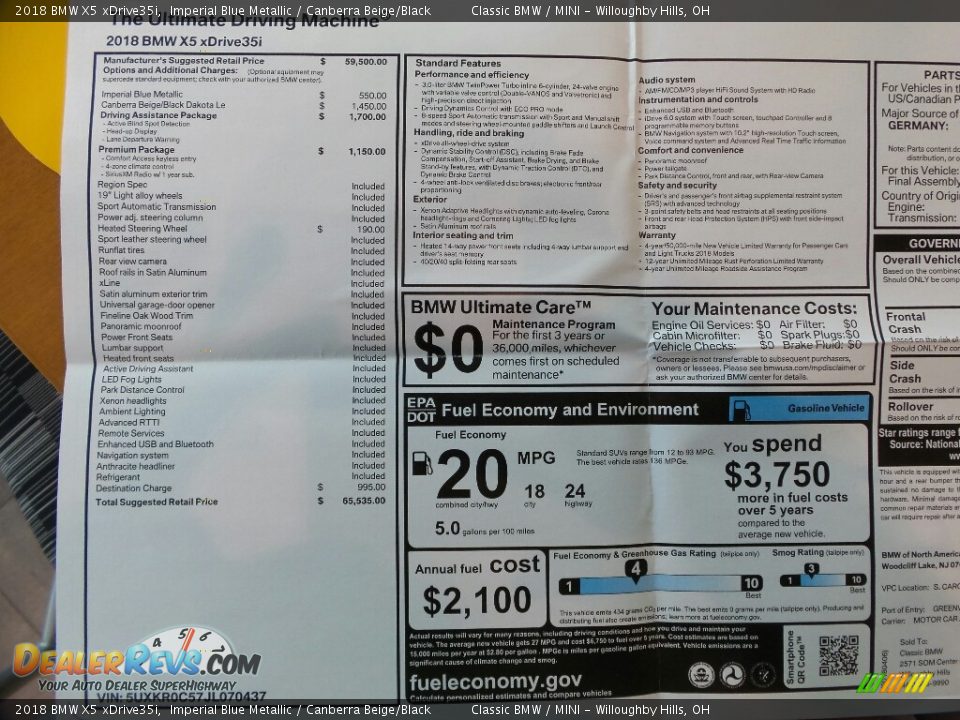 2018 BMW X5 xDrive35i Imperial Blue Metallic / Canberra Beige/Black Photo #8