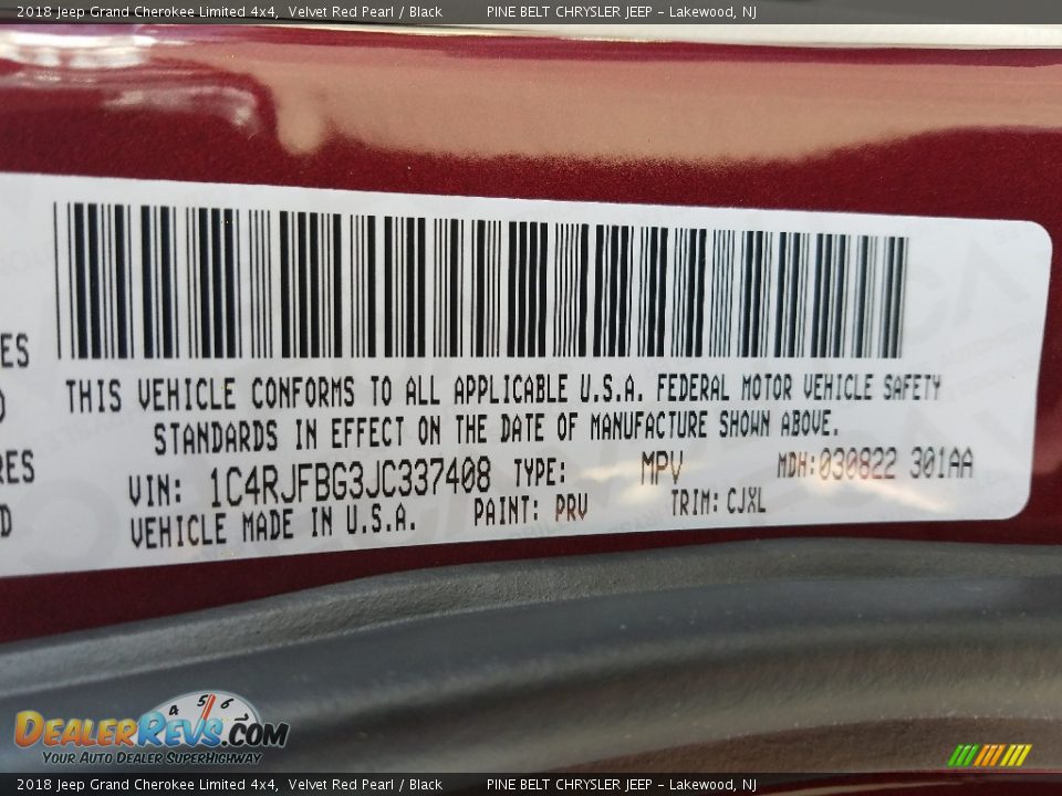 2018 Jeep Grand Cherokee Limited 4x4 Velvet Red Pearl / Black Photo #9