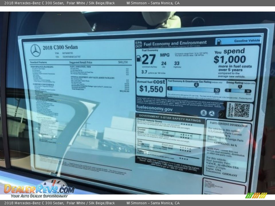 2018 Mercedes-Benz C 300 Sedan Polar White / Silk Beige/Black Photo #10