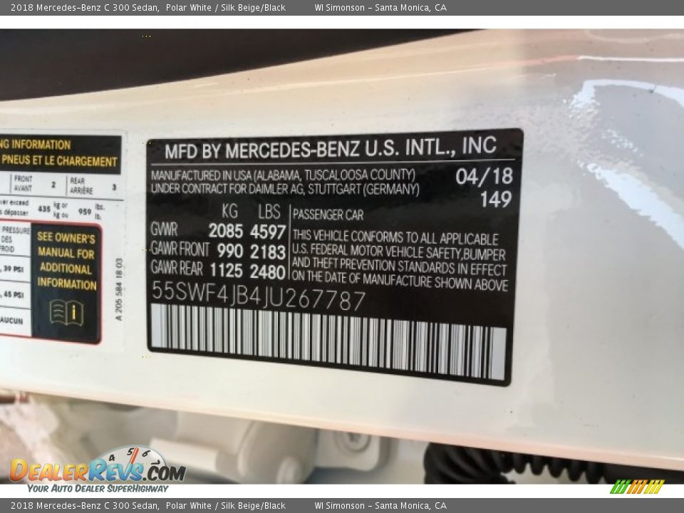 2018 Mercedes-Benz C 300 Sedan Polar White / Silk Beige/Black Photo #11