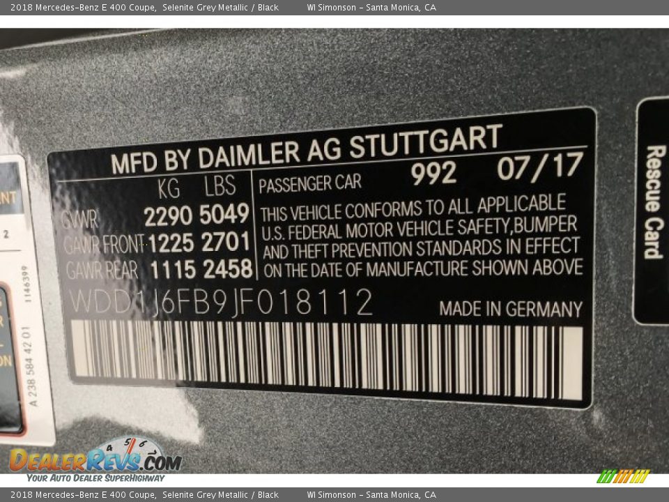 2018 Mercedes-Benz E 400 Coupe Selenite Grey Metallic / Black Photo #11