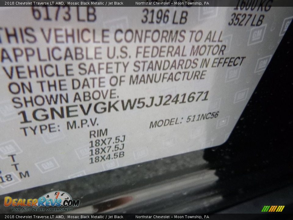 2018 Chevrolet Traverse LT AWD Mosaic Black Metallic / Jet Black Photo #18
