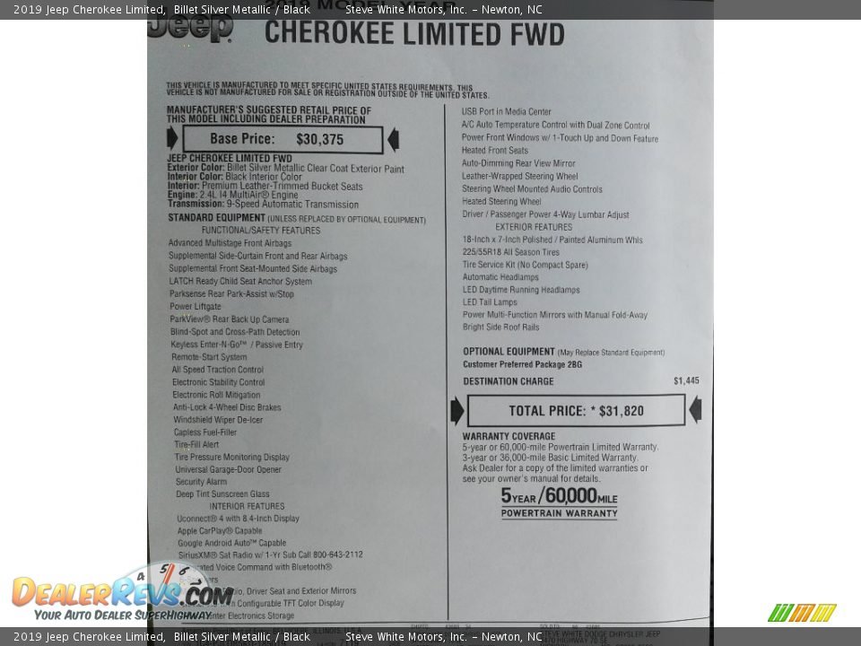 2019 Jeep Cherokee Limited Billet Silver Metallic / Black Photo #34