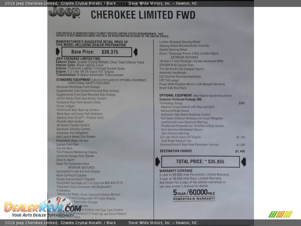 2019 Jeep Cherokee Limited Granite Crystal Metallic / Black Photo #35