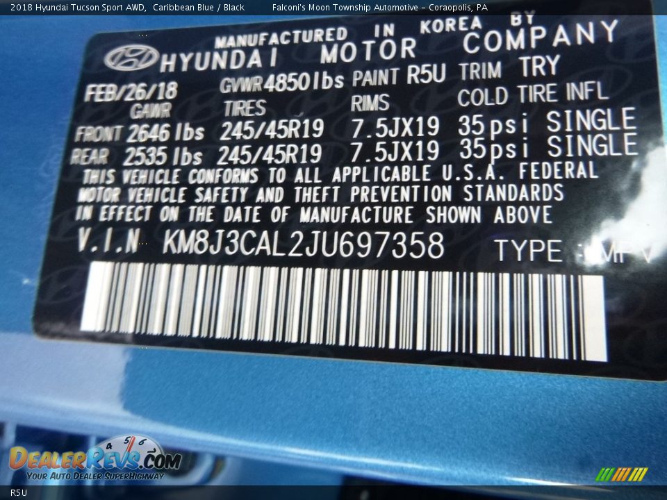 Hyundai Color Code R5U Caribbean Blue
