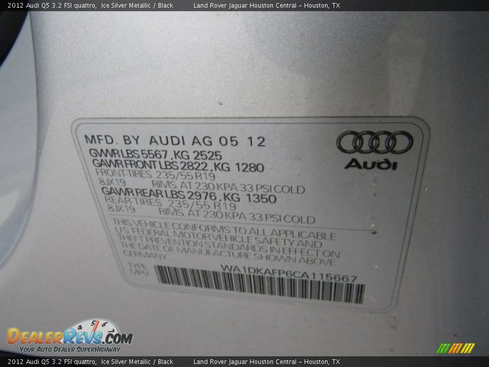 2012 Audi Q5 3.2 FSI quattro Ice Silver Metallic / Black Photo #36