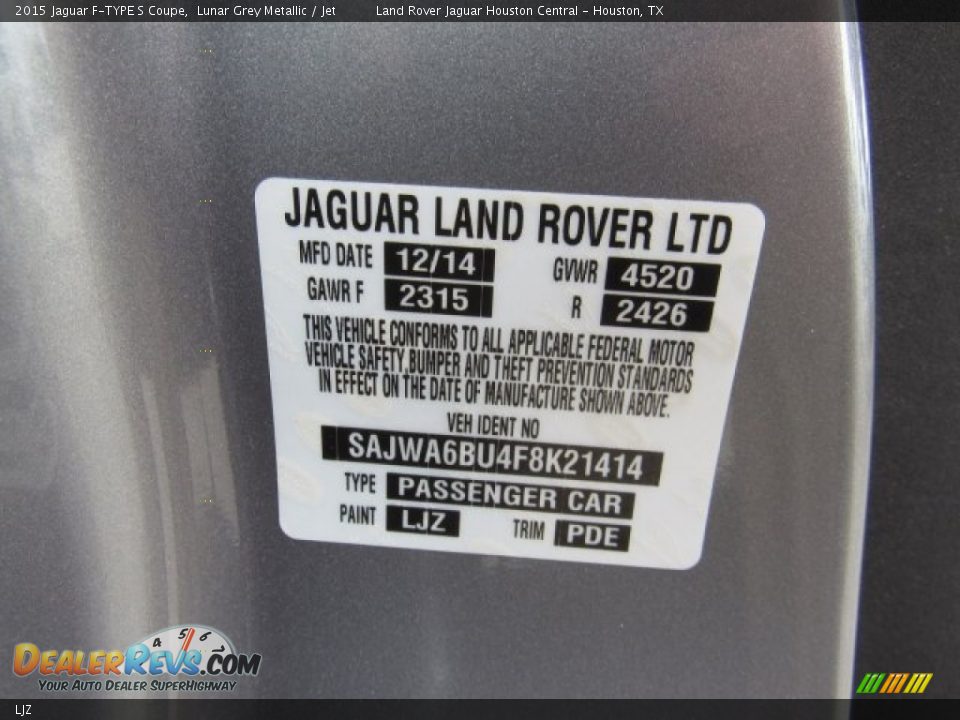 Jaguar Color Code LJZ Lunar Grey Metallic