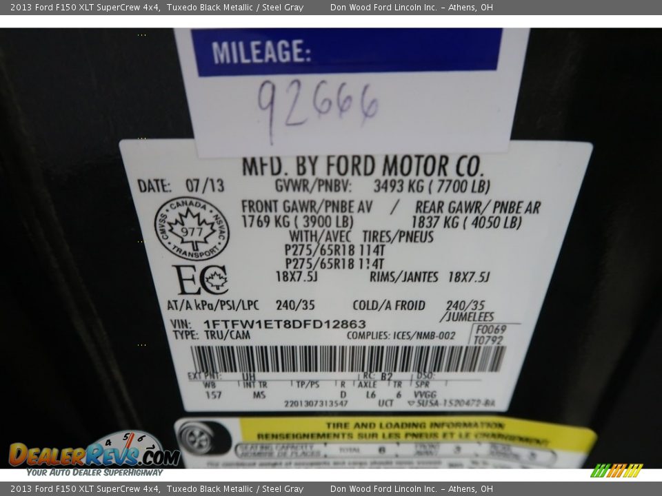 2013 Ford F150 XLT SuperCrew 4x4 Tuxedo Black Metallic / Steel Gray Photo #34
