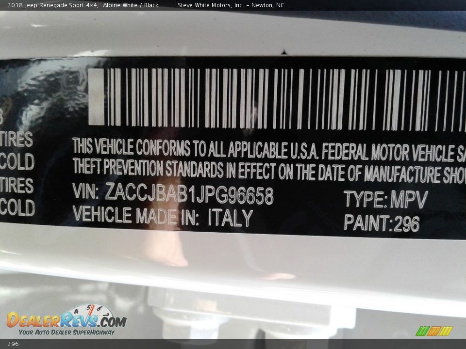 Jeep Color Code 296 Alpine White