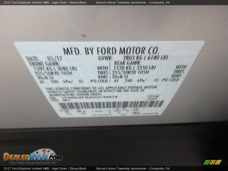 2017 Ford Explorer Limited 4WD Ingot Silver / Ebony Black Photo #23