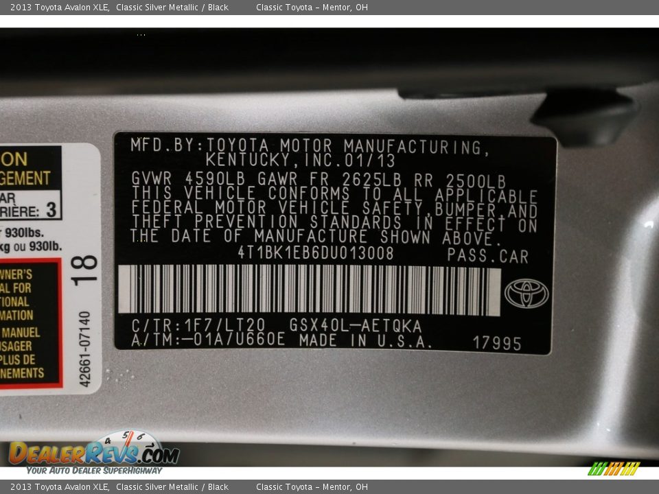 2013 Toyota Avalon XLE Classic Silver Metallic / Black Photo #22