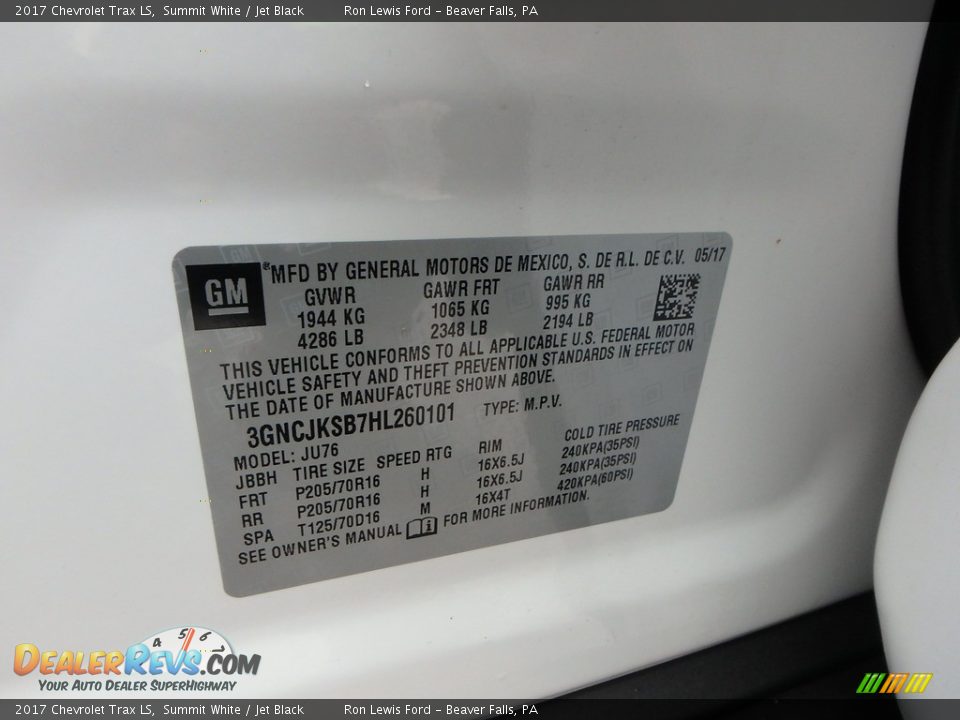 2017 Chevrolet Trax LS Summit White / Jet Black Photo #16