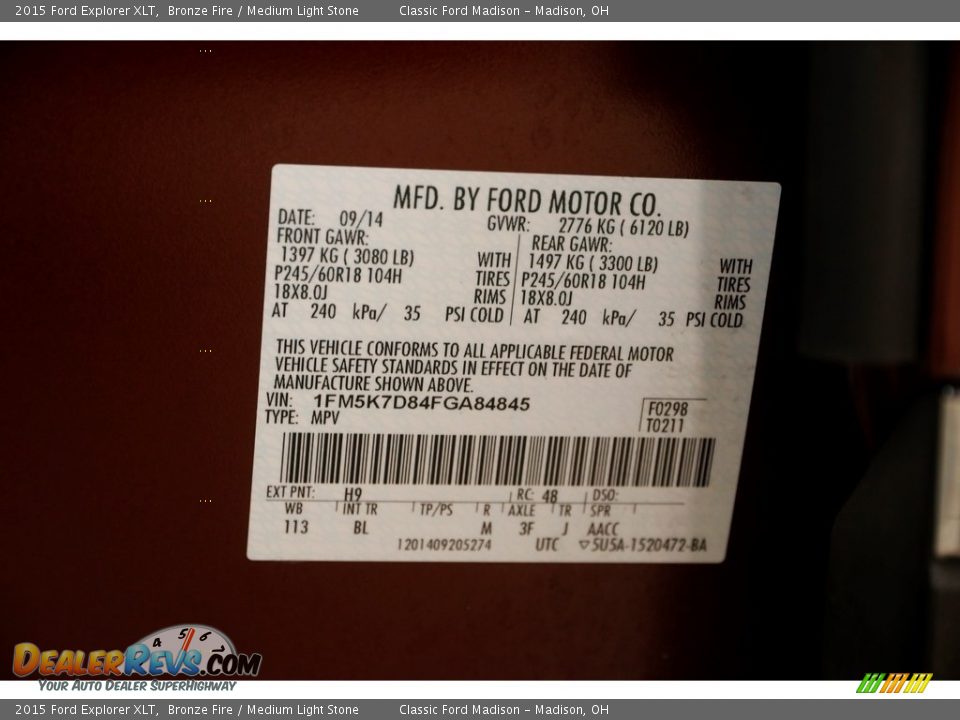 2015 Ford Explorer XLT Bronze Fire / Medium Light Stone Photo #23