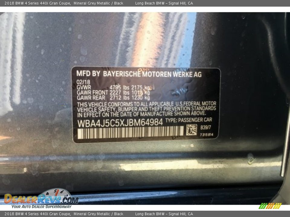 2018 BMW 4 Series 440i Gran Coupe Mineral Grey Metallic / Black Photo #11