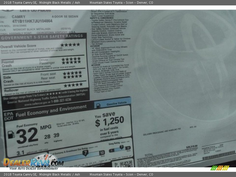 2018 Toyota Camry SE Midnight Black Metallic / Ash Photo #36