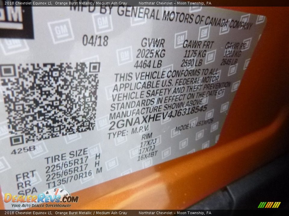 2018 Chevrolet Equinox LS Orange Burst Metallic / Medium Ash Gray Photo #17