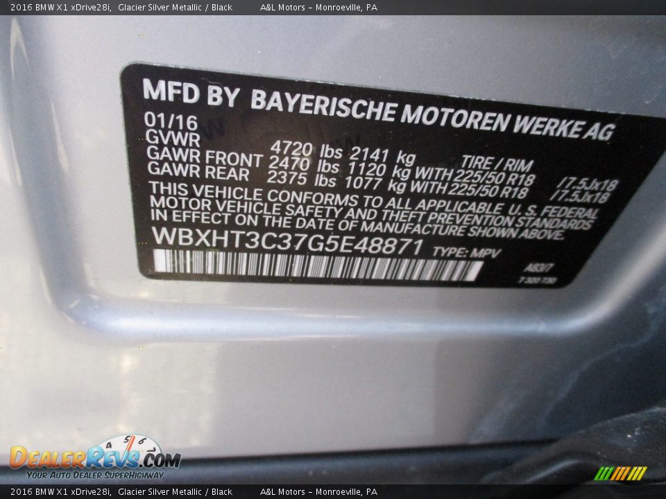 2016 BMW X1 xDrive28i Glacier Silver Metallic / Black Photo #19