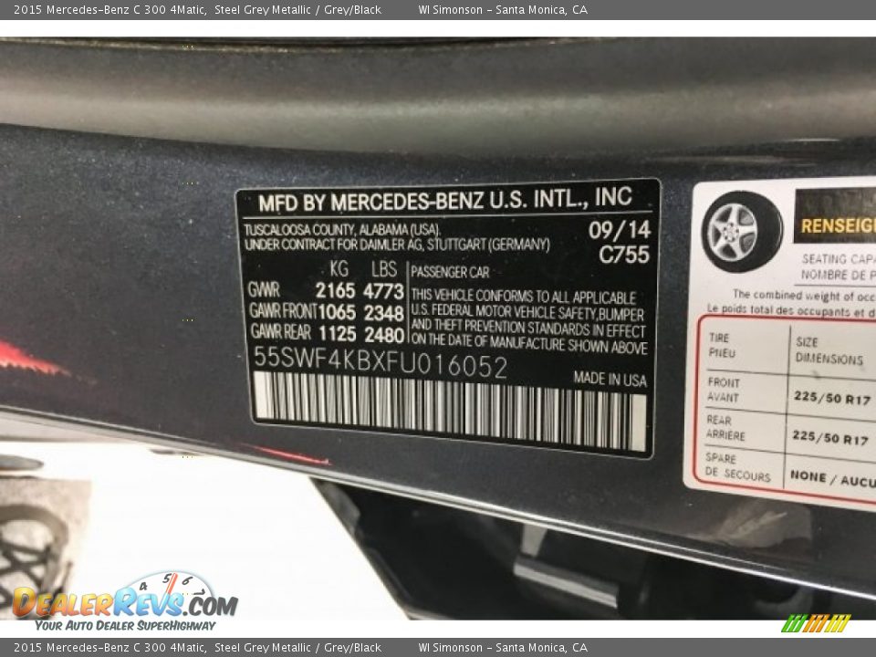 2015 Mercedes-Benz C 300 4Matic Steel Grey Metallic / Grey/Black Photo #22