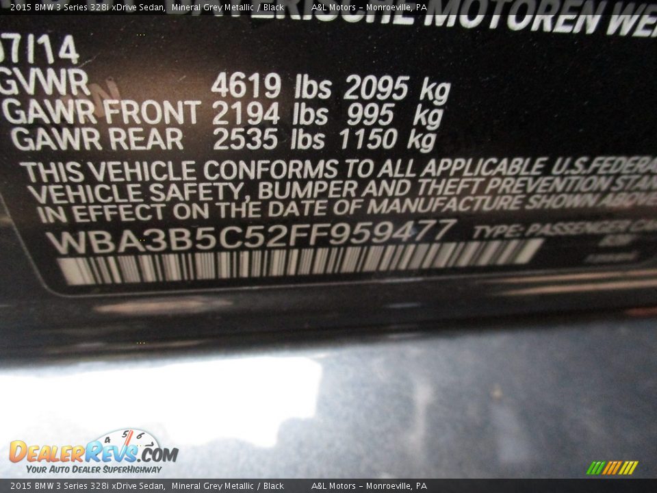 2015 BMW 3 Series 328i xDrive Sedan Mineral Grey Metallic / Black Photo #19