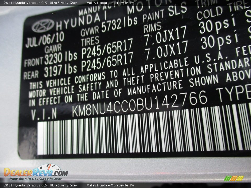 2011 Hyundai Veracruz GLS Ultra Silver / Gray Photo #19