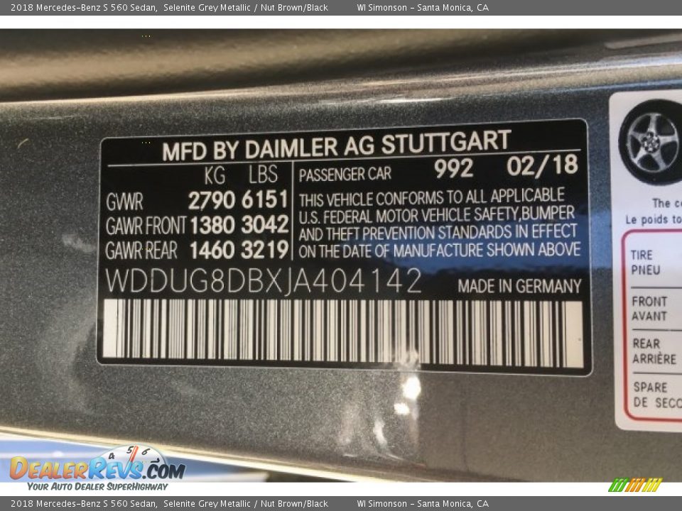 2018 Mercedes-Benz S 560 Sedan Selenite Grey Metallic / Nut Brown/Black Photo #11