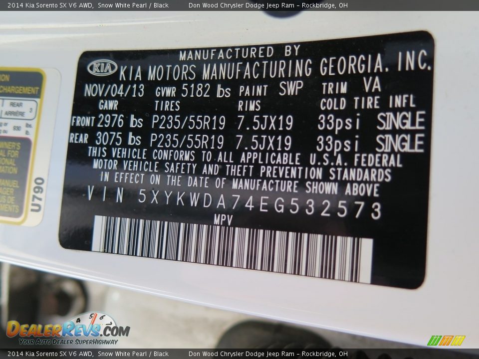 2014 Kia Sorento SX V6 AWD Snow White Pearl / Black Photo #31