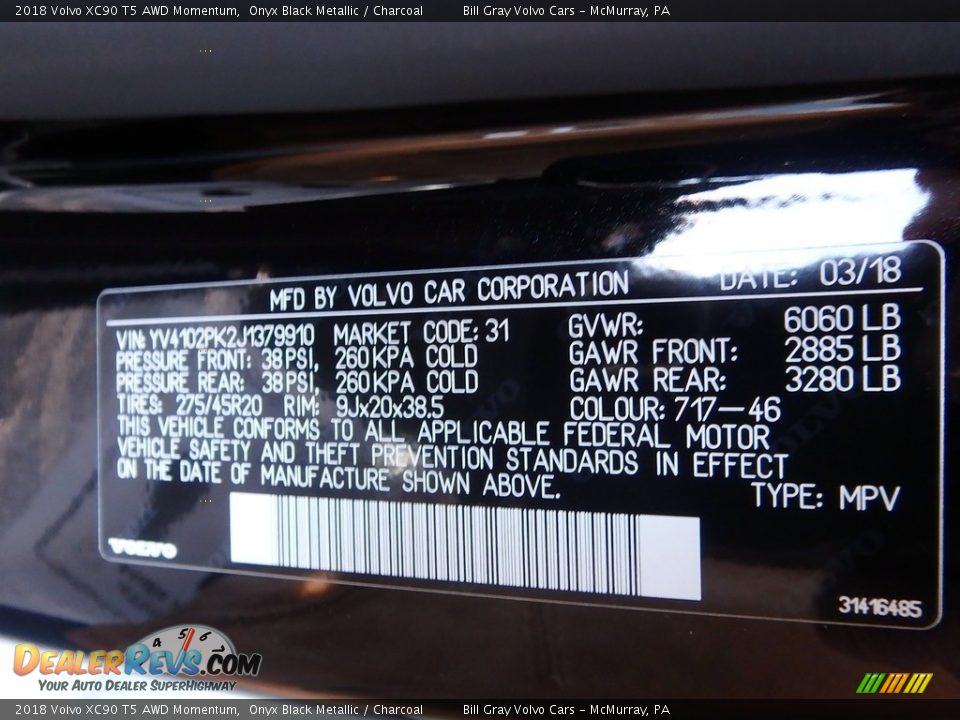 2018 Volvo XC90 T5 AWD Momentum Onyx Black Metallic / Charcoal Photo #12