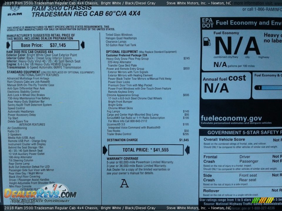 2018 Ram 3500 Tradesman Regular Cab 4x4 Chassis Bright White / Black/Diesel Gray Photo #25