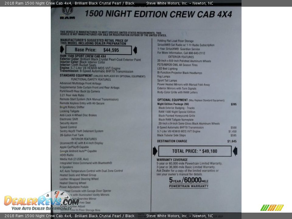 2018 Ram 1500 Night Crew Cab 4x4 Brilliant Black Crystal Pearl / Black Photo #36