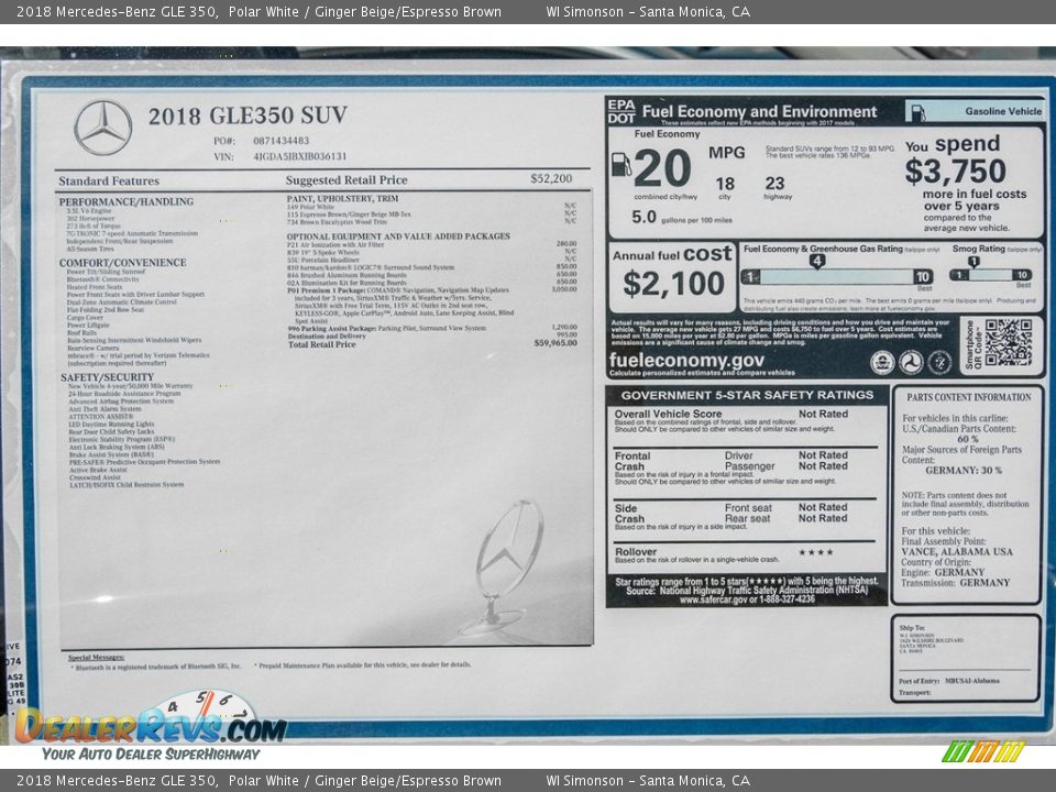 2018 Mercedes-Benz GLE 350 Polar White / Ginger Beige/Espresso Brown Photo #11