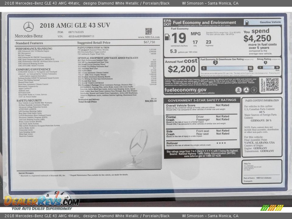 2018 Mercedes-Benz GLE 43 AMG 4Matic designo Diamond White Metallic / Porcelain/Black Photo #11