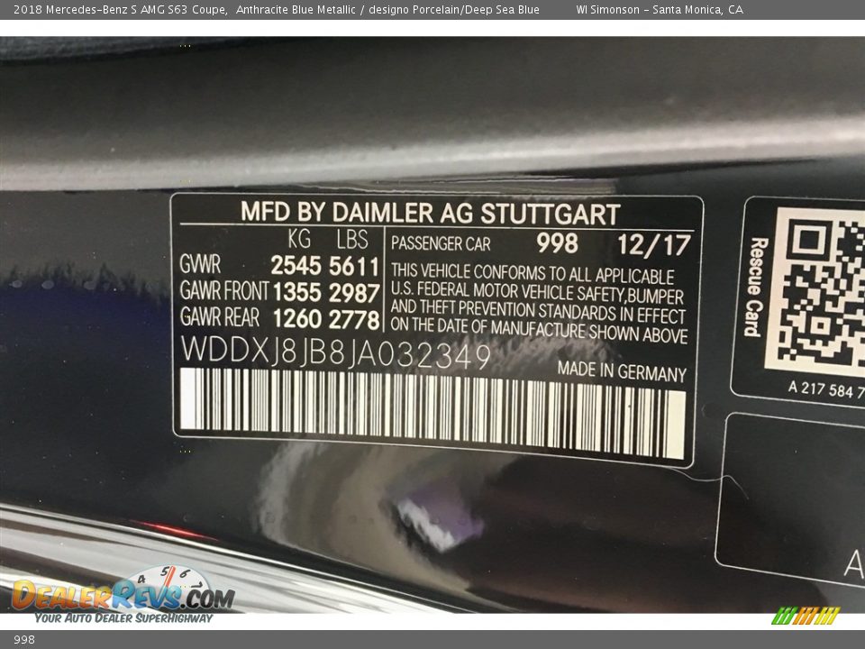 Mercedes-Benz Color Code 998 Anthracite Blue Metallic
