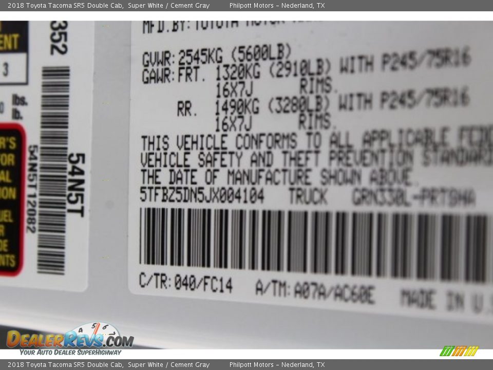2018 Toyota Tacoma SR5 Double Cab Super White / Cement Gray Photo #34