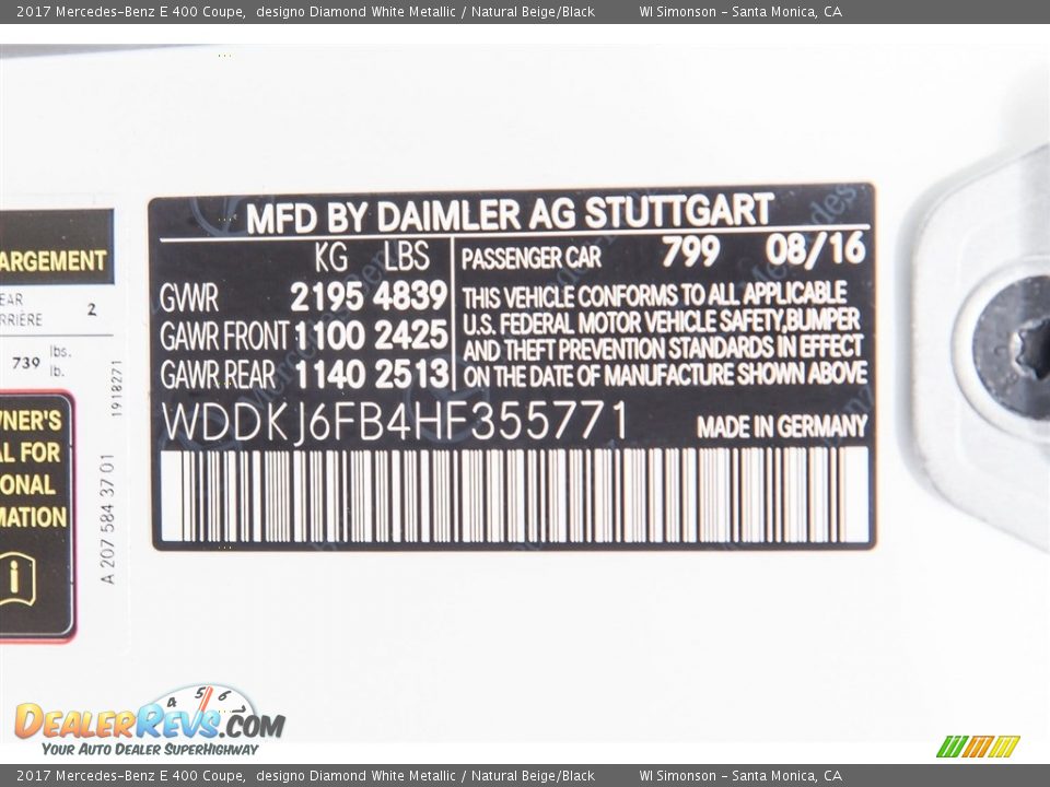 2017 Mercedes-Benz E 400 Coupe designo Diamond White Metallic / Natural Beige/Black Photo #10