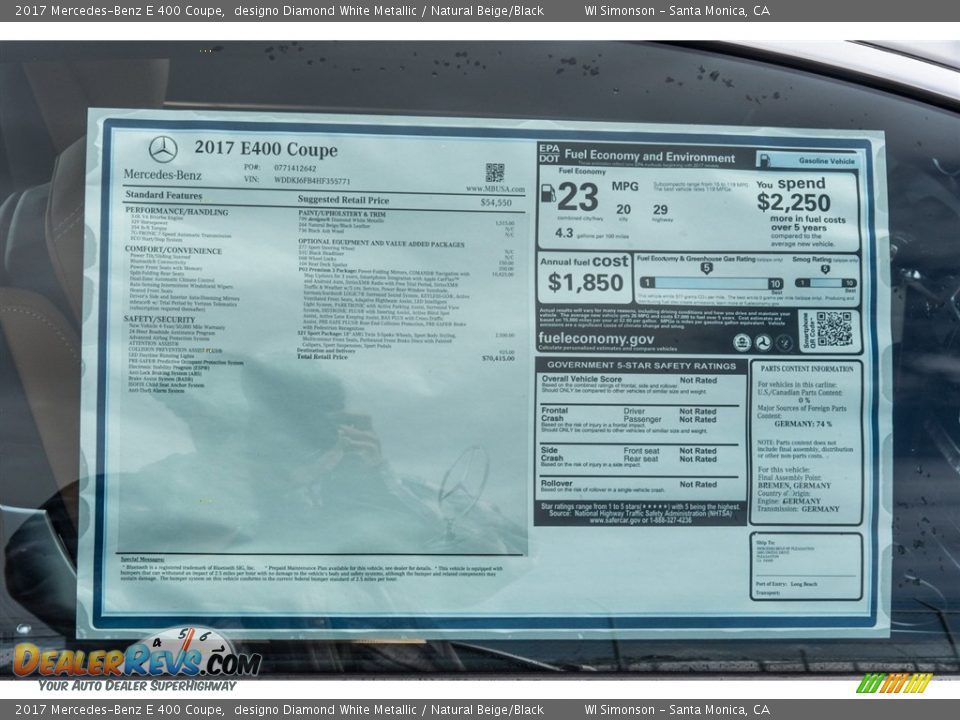 2017 Mercedes-Benz E 400 Coupe designo Diamond White Metallic / Natural Beige/Black Photo #11