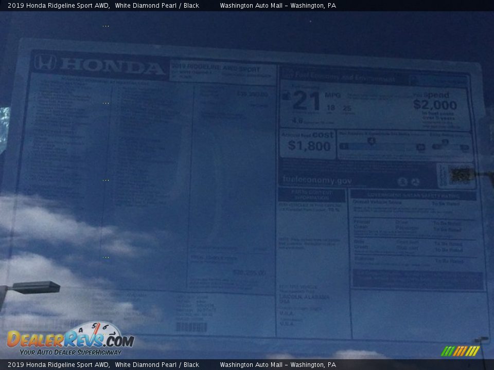 2019 Honda Ridgeline Sport AWD White Diamond Pearl / Black Photo #29