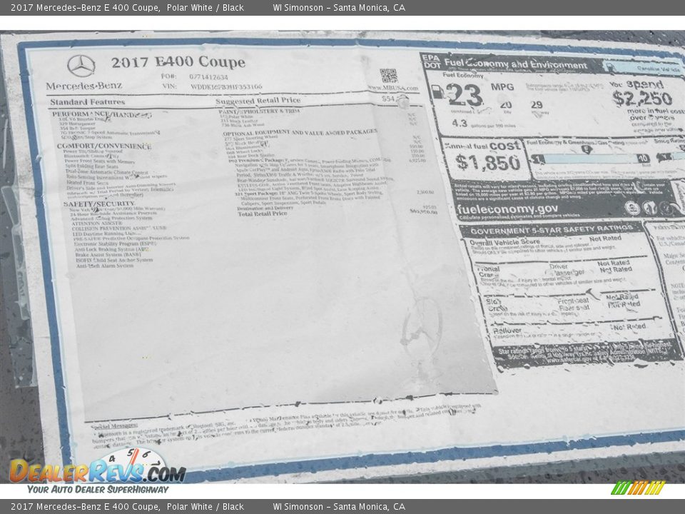 2017 Mercedes-Benz E 400 Coupe Polar White / Black Photo #11
