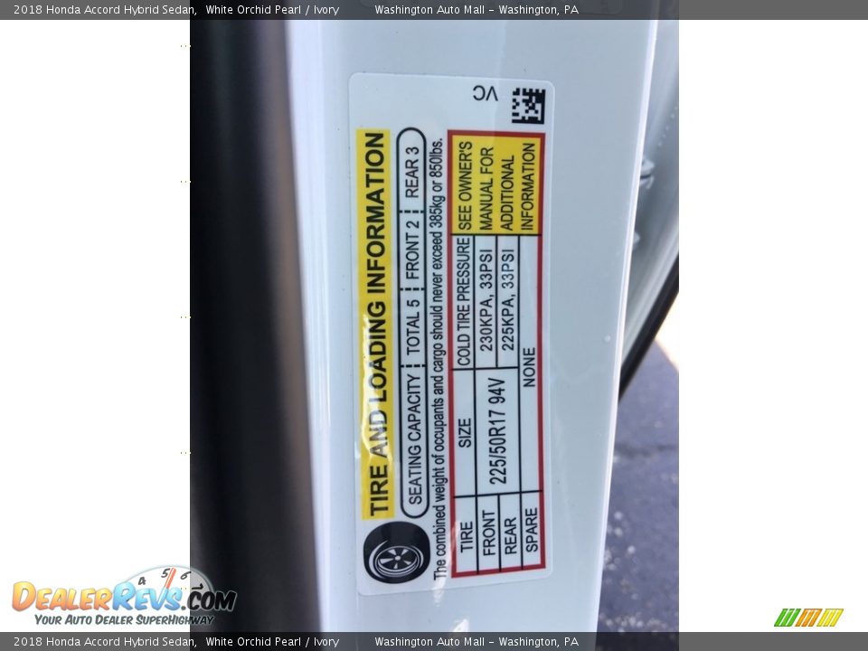 Info Tag of 2018 Honda Accord Hybrid Sedan Photo #24