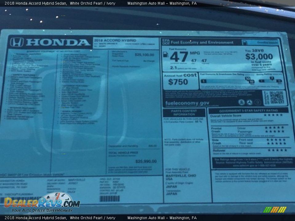 2018 Honda Accord Hybrid Sedan Window Sticker Photo #27