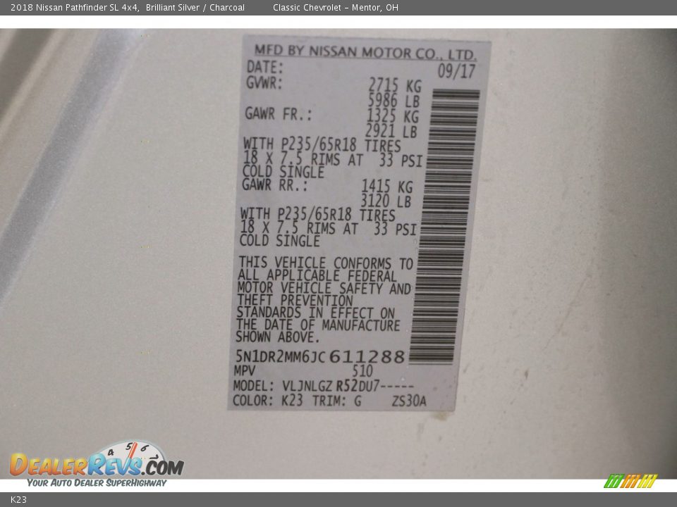 Nissan Color Code K23 Brilliant Silver