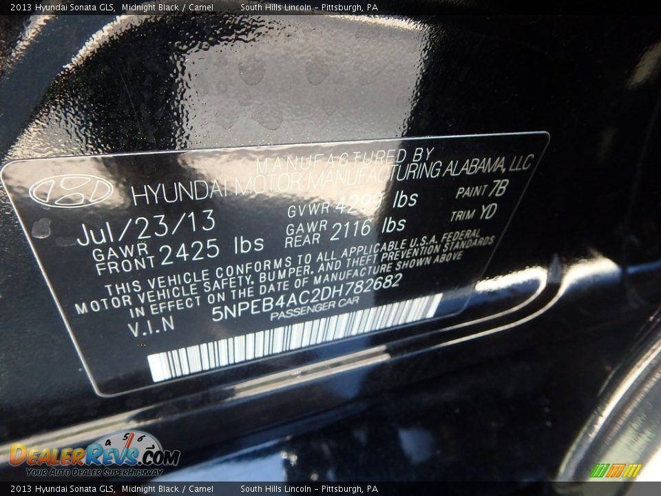 2013 Hyundai Sonata GLS Midnight Black / Camel Photo #24