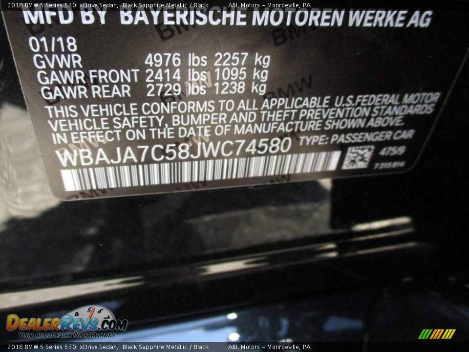 2018 BMW 5 Series 530i xDrive Sedan Black Sapphire Metallic / Black Photo #19